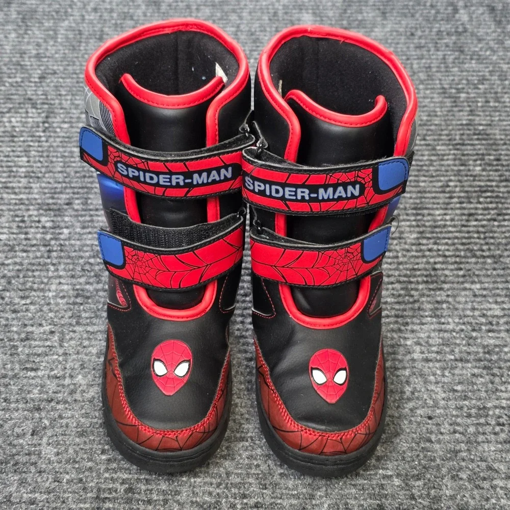 Marvel Spider-Man Winter Snow Boots Boy's Size 1 Black Red Blue Hook and Loop